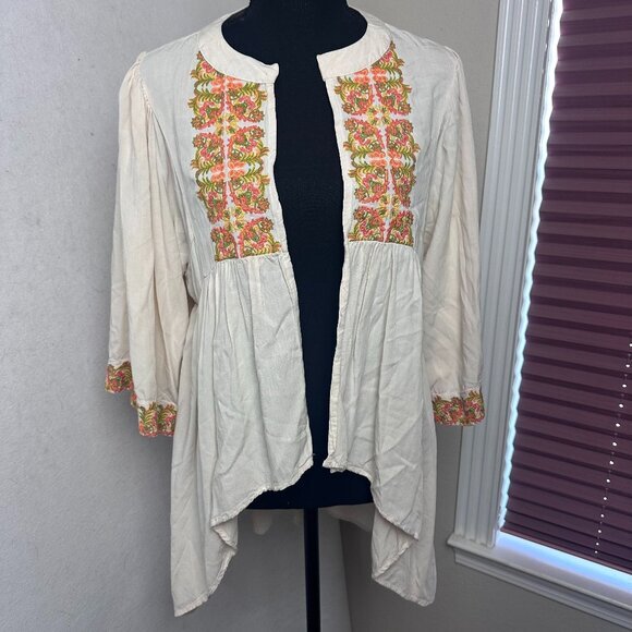 Chelsea & Violet Tops - Chelsea‎ & Violet C & V top sz L open Floral Embroidered Peasant Kimono Cardigan